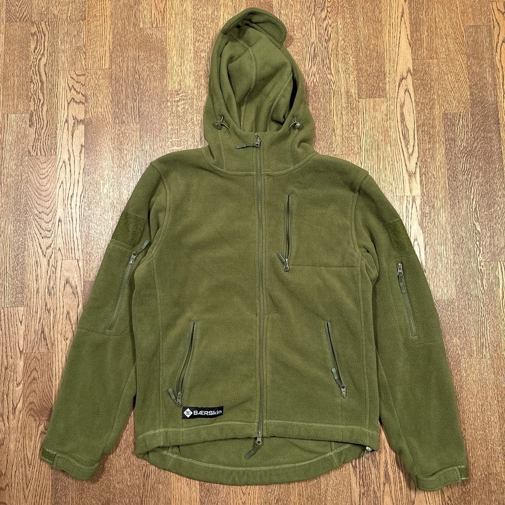 Bearskin Tactical V1 Full Zip Polar Fleece Army Green Hooded Jacket Mens Medium